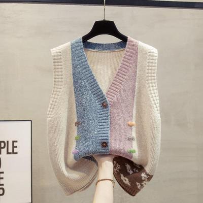 Women's Spring and Autumn Personality Color Blocking Vest Loose Casual Knitted Jacket