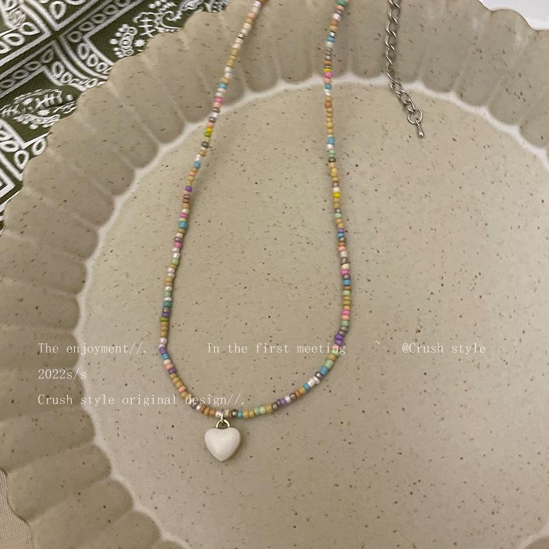 Versatile Mori Candy Color Love Beaded Necklace Cute Girl Sweet Temperament Collarbone Chain