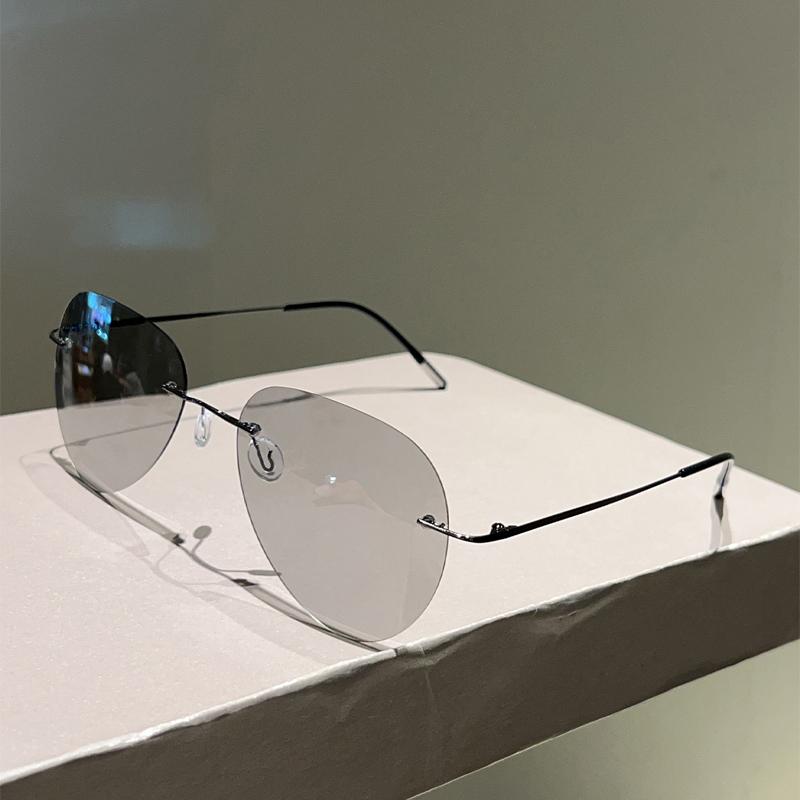 Rimless Pilot Sunglasses Men Fashion Vintage Solid Color Outdoor Shades Women New Trendy Luxury Brand Design Sun Glasses