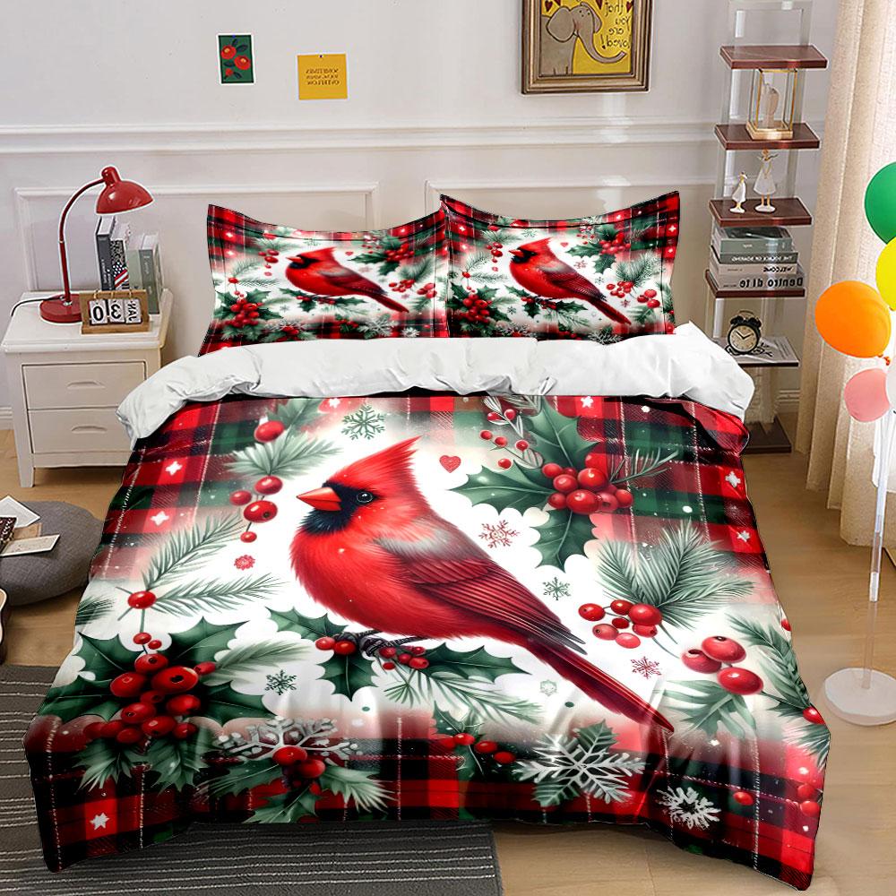 Festive Cardinal Winter Decor Set Exquisite Three-Piece Bedding Set Gift For Kids And Adults