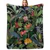 Vintage Pattern Blue heron and tropical flowers Throw Blanket Spring Fall Cozy Throw Blanket for Couch