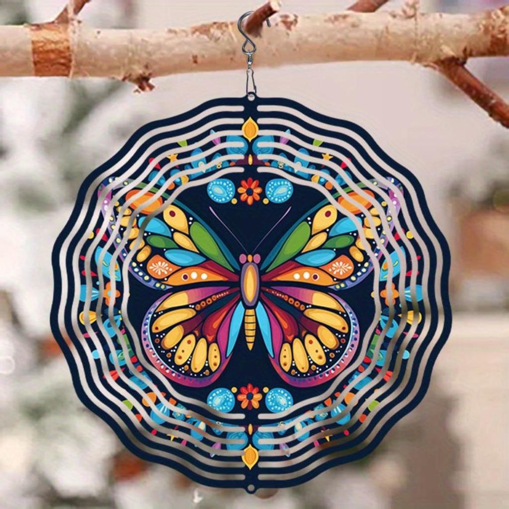 Metal Wind Spinner Vibrant Multi Color Butterfly Design Rotating Garden Ornament for Outdoor Yard Patio Decor Bird Deterrent Wind Chime