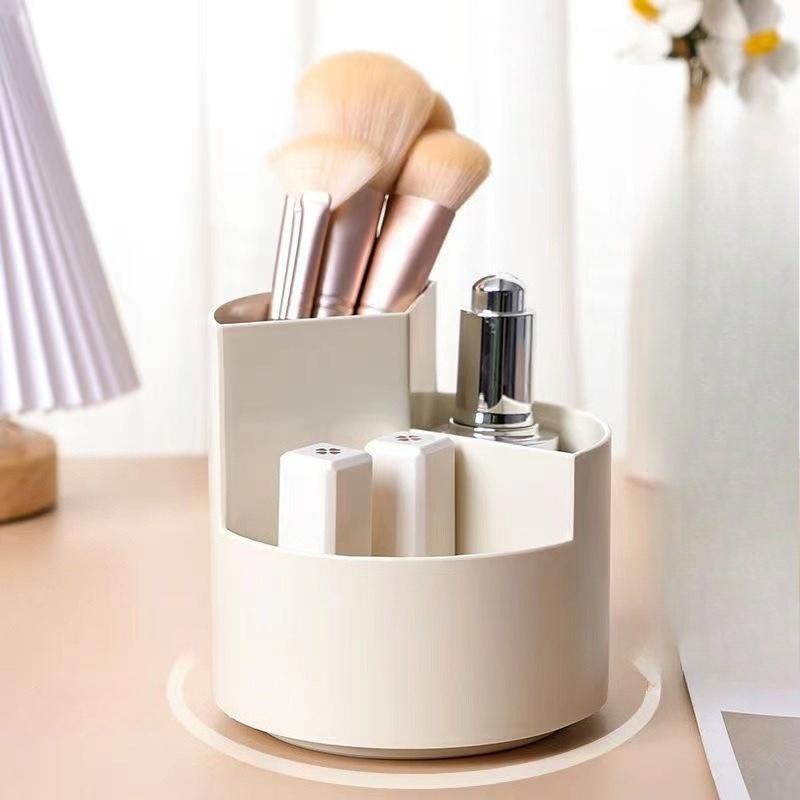 1pc Rotating Pen Holder Office Student Desktop Pen Storage Box Home Office Storage Three-hole Makeup Brush Box Desk Assessories