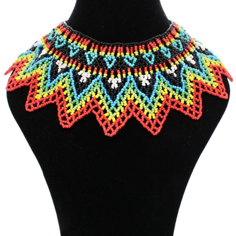 Multicolor Bead Chunky Necklace Ethnic Style Woven Choker Necklace  Girls Gift