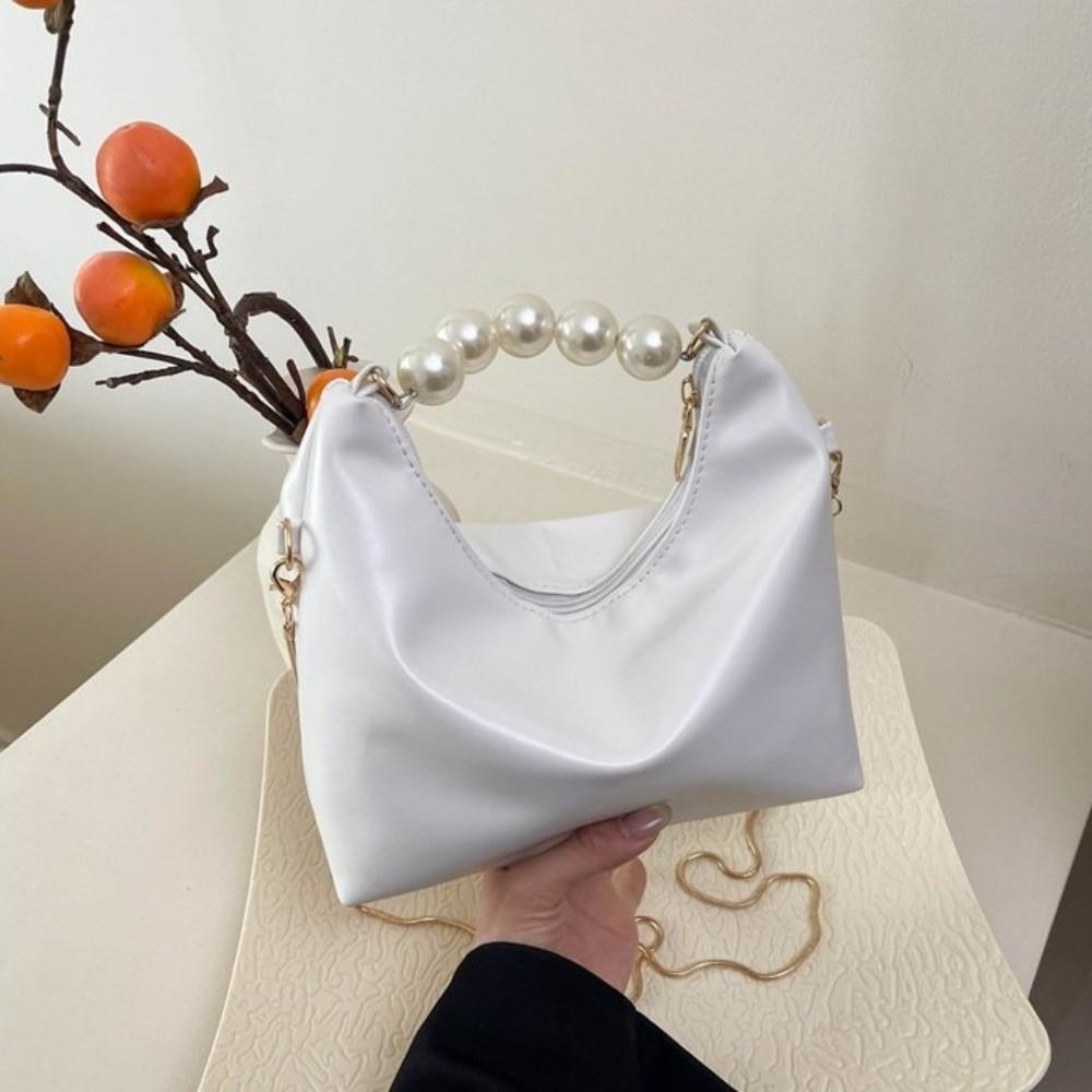 PU Leather Cloud Shoulder Bag Korean Style Women Crossbody Bag Casual Pearl Handle Handbag  Wallet