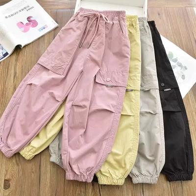 Autumn Fashionable Kids Cargo Joggers Ankle Pants Casual Trousers Light Breathable Summer Outfit