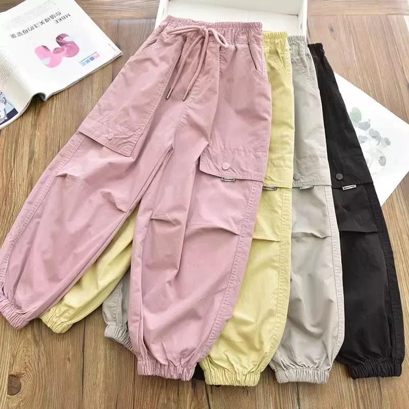 Autumn Fashionable Kids Cargo Joggers Ankle Pants Casual Trousers Light Breathable Summer Outfit