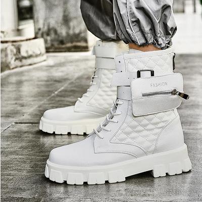 Europe Autumn Men Shoes Boots White High-top Retro Fashion Sneakers Fashion Pocket Motorcycle Boots.