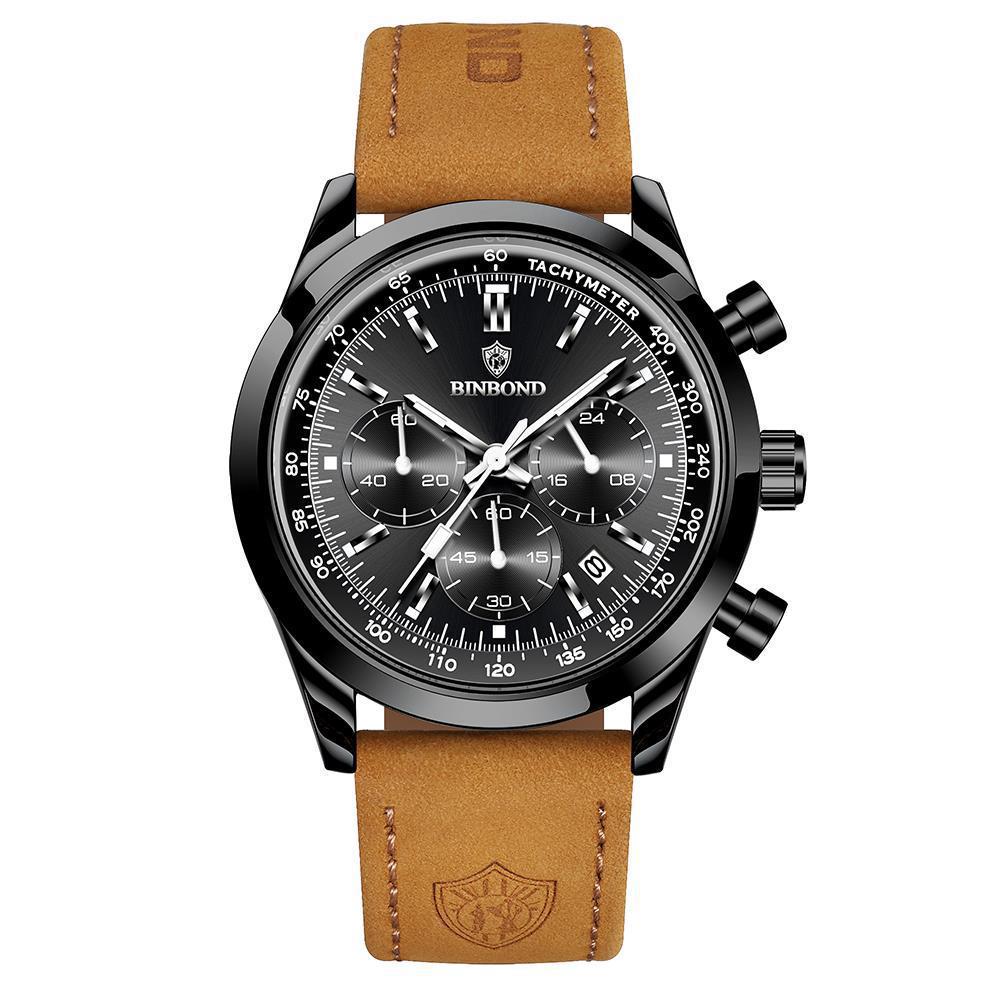 BINBOND Men s Multifunctional Fashion Watch - Waterproof Quartz with Three Dials and Six Hands, Bestseller