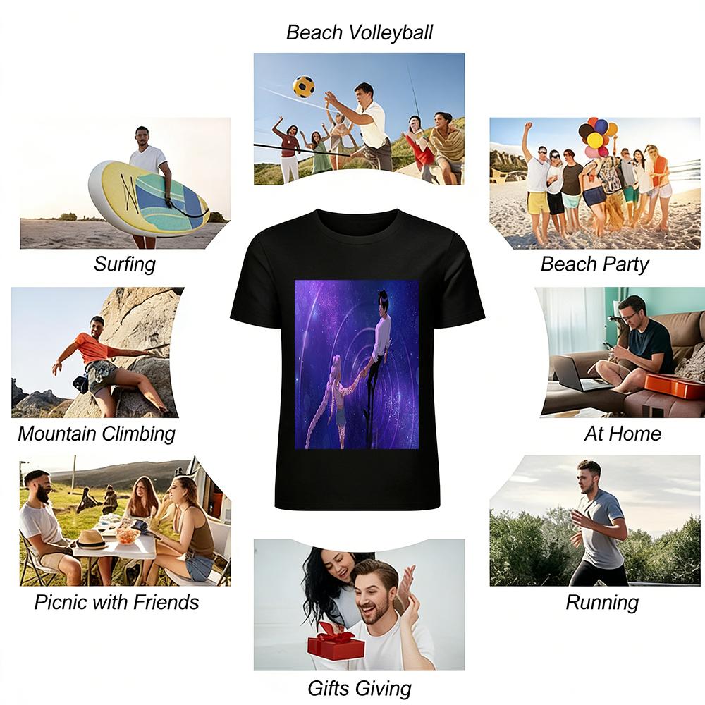 Star Night Hand-in-Hand Print Couple T-Shirts Romantic Universe Style Loose Tops for Men and Women Pure cotton T-shirt
