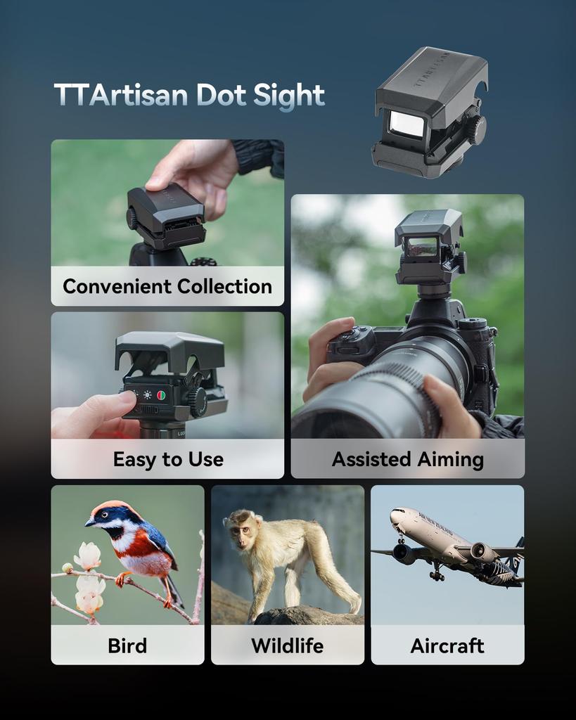 TTArtisan Dot Sight Telephoto Photography Cold Shoe Locking 5 Brightness Auto Sleep Compatible with and Canon Cameras Accessory, Mount, Design,