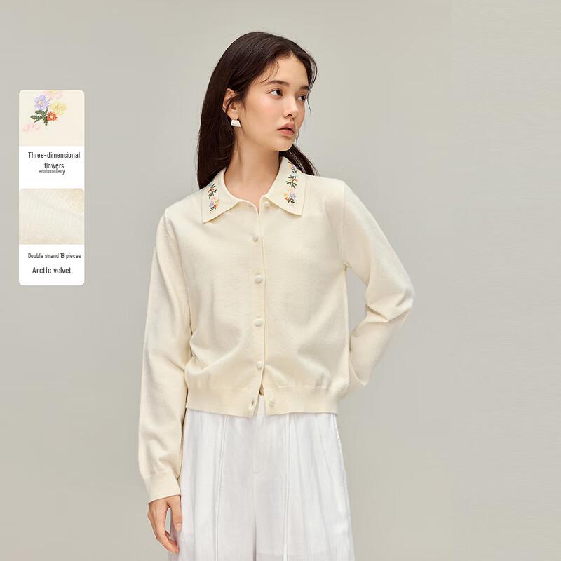 

INMAN 3D Floral Embroidered Lapel Knitted Cardigan S