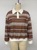 TEMU 2026 Autumn/Winter Women's Retro Striped Polo Collar Half-Zip Loose Hoodie