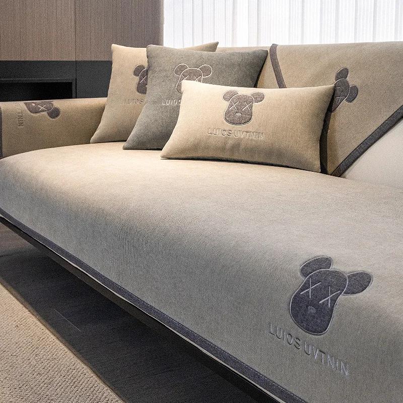 

Chenille Sofa Cover Antislip Universal for All Seasons Dust Sofa Cover Solid Color Embroidered Decor Sofa Cushion Backrest Towel 70x70
