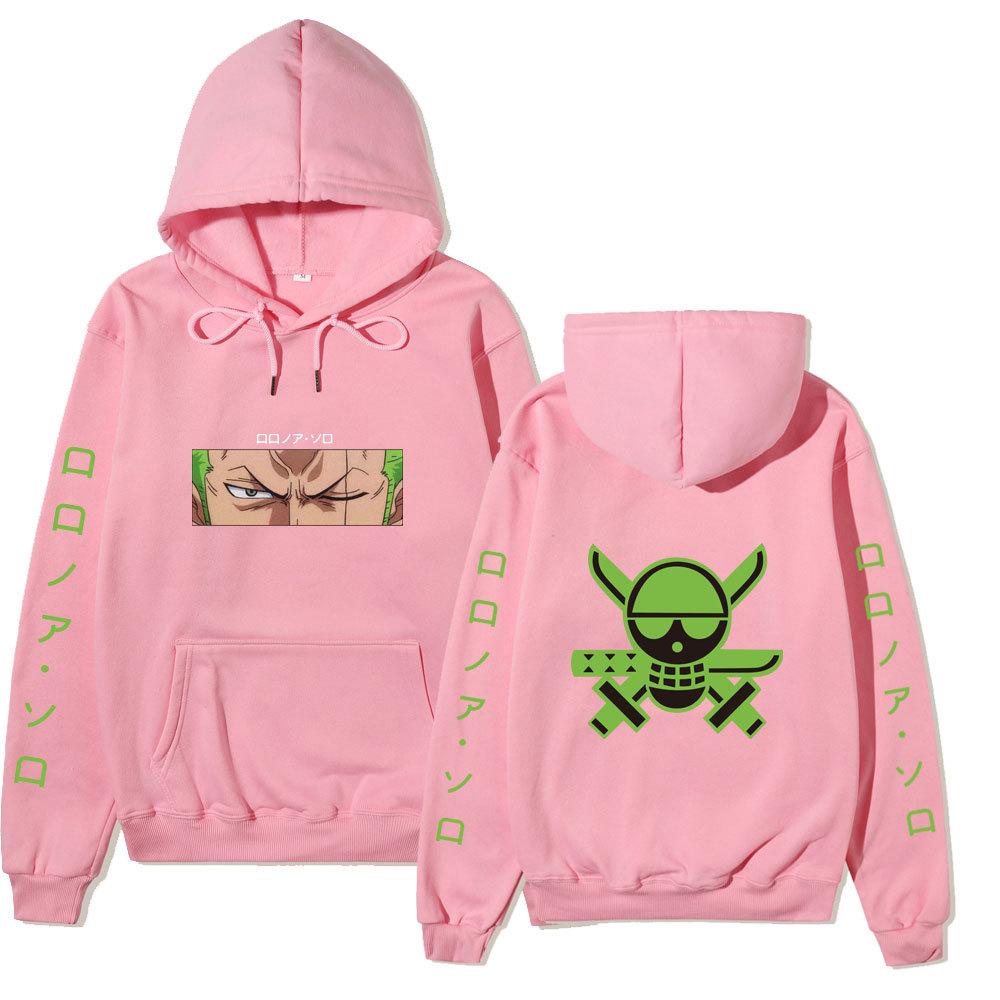 Anime One Piece Zoro Hoodie, Front Back Double Sided Print Pullover Sweatshirt Long Sleeve Streetwear for Men Women