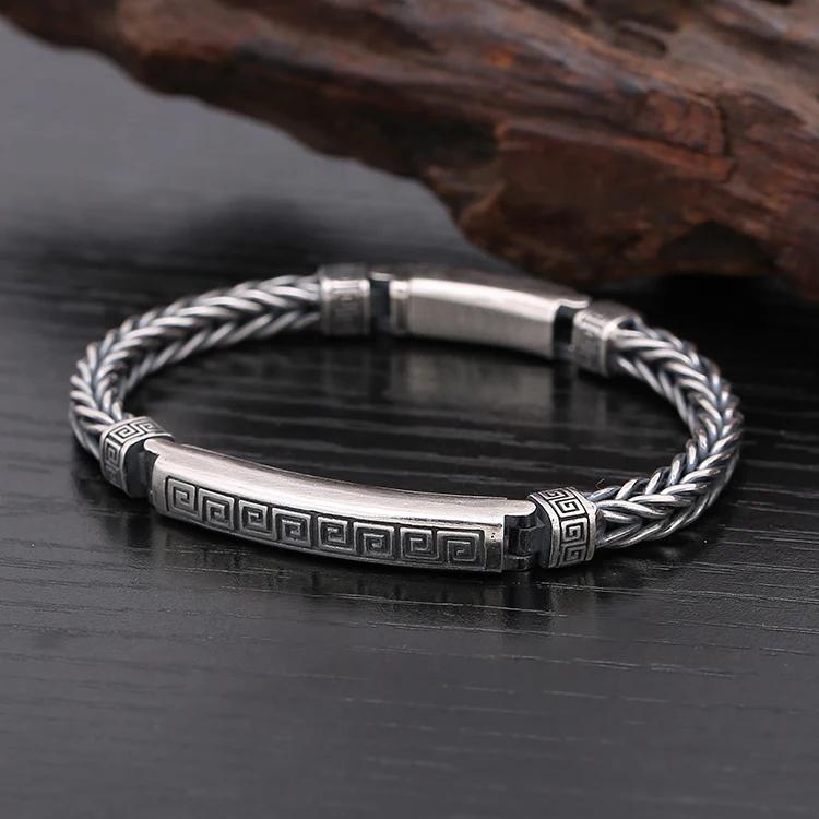 HX Silver 4mm/5mm Smycken Herrarmband Personlighet Fredsmönster Retro Hipster Nyckelmönster Spänne Present Accessoar Kedjeserie