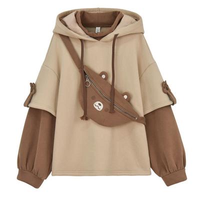Harajuku Bear Anime Hoodie With Satchel Women Korean Kawaii Crewneck Long Sleeve Oversize Streetwear Kpop Y2K Winter Cloth Top