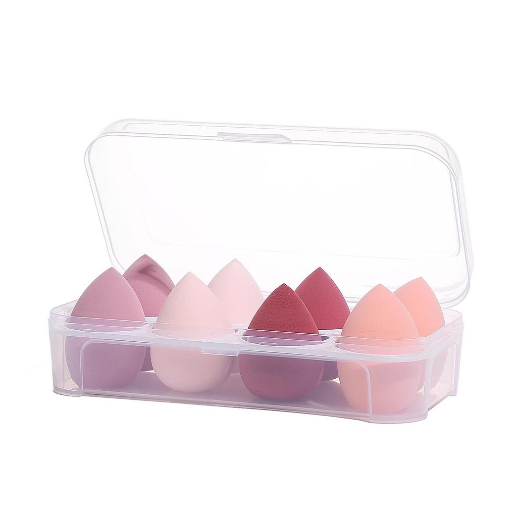 A-Grade Makeup Sponge Set with 8-Compartment Box - Wet & Dry Use, Non-Powder-Absorbing Puffs