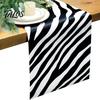 Easy Care Table Decor Modern Geometric Runner, Black And White Checkered Casual Texture Dining Room Accessory 72 Inch Striped Runner for Stylish