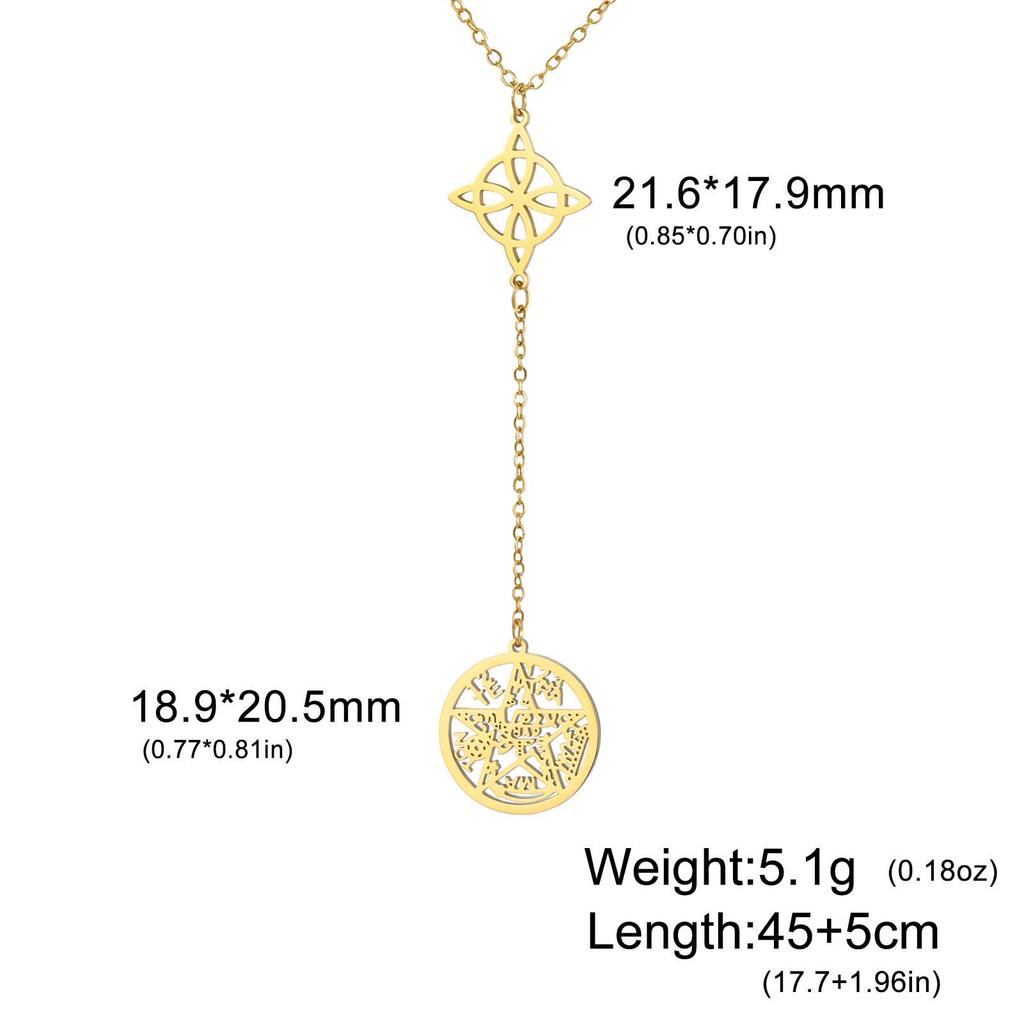 Wicca Witch Knot Necklace Stainless Steel Pentacle Tetragrammaton God Name Seal Pendant Chain Solomon Amulet Jewelry