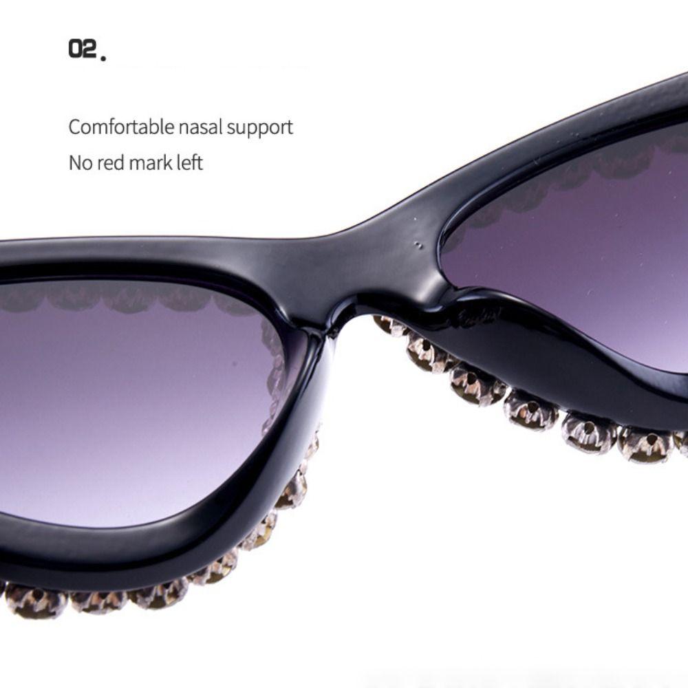 Cat'S Eye Frame Rhinestone Decoration Sunglasses Sun-Protective Photos Decoration Travel Sunglasses Outdoor Black Shades Glasses