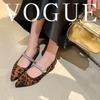 Grape Mother New Elegant Small Pointed Sparkling Diamond with Versatile Leopard Print Light Mouth Small Thick Heel Single Shoes Women's Spring