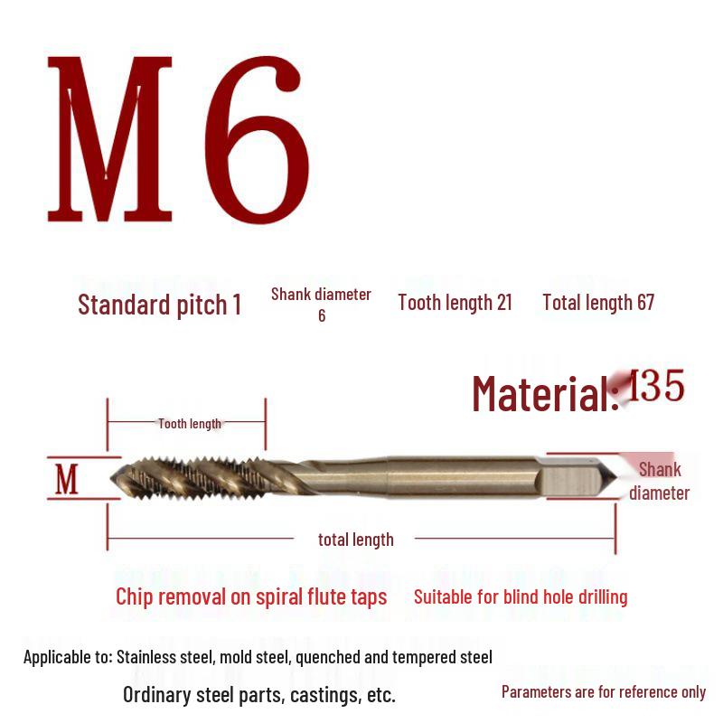 Cobalt Tapping & Threading Tools for Spiral Taps M3-M12, Stainless Steel