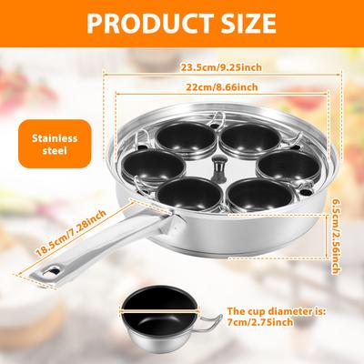 Stainless Steel Egg Poacher Pan 4/6 Grid Household Steamer Poached Maker Pans with Lid Multi-purpose Pot for Cooking Kitchenware