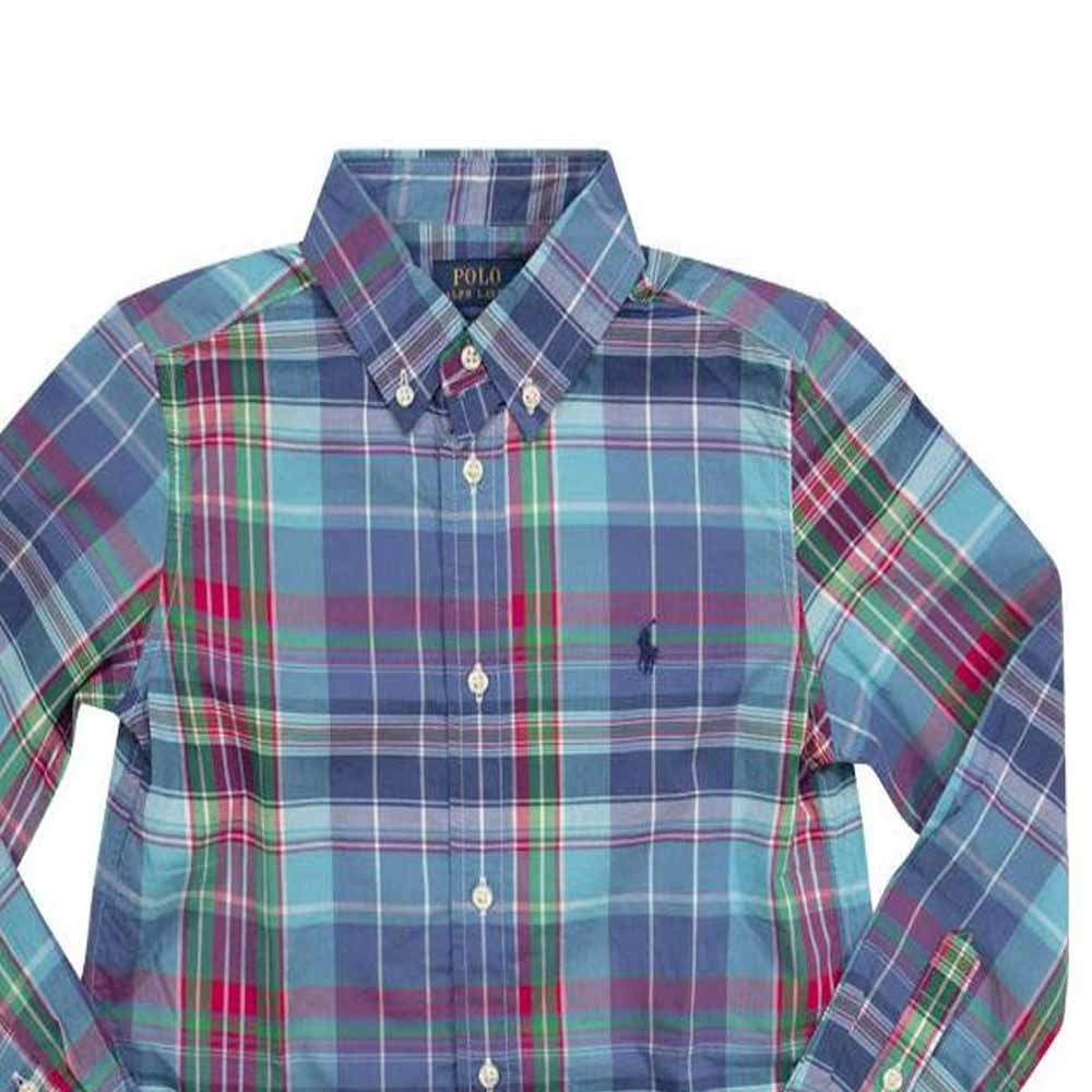 Polo Ralph Lauren Kids SS23 Plaid Color Block Button-Down Long Sleeve Shirt Kids Shirts Blue 323862260-018