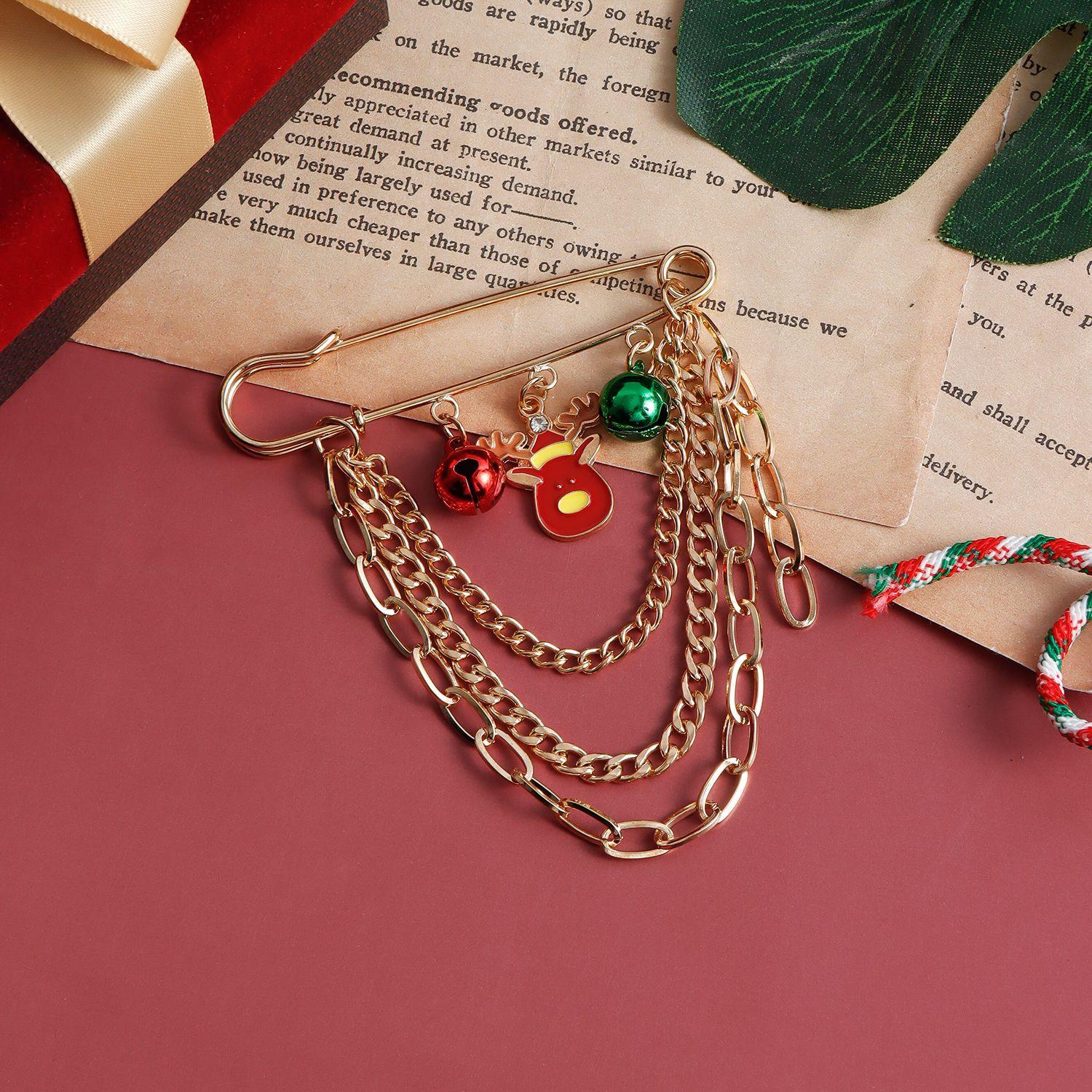 

Christmas Element Brooch Christmas Elk Snowman Bells Geometric Creative Simple Pin