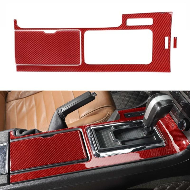 Inner Center Gear Shift Covers for Ford Mustang 2009-2013 Soft Red Carbon Fiber