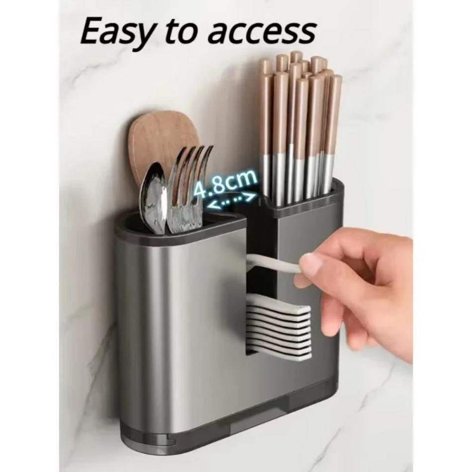 Mehrzweck-Essstäbchenhalter mit Abtropfschale Löffel-Aufbewahrungsgestell Nicht perforiertes Raumaluminium Küchen-Essstäbchen-Aufbewahrungsgestell