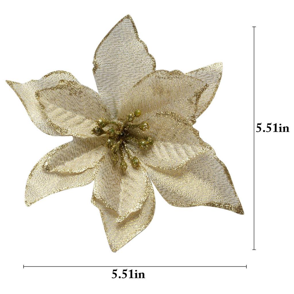 24 Stück Weihnachtsdekoration Glitzer Künstliche Blumen Weihnachtsbaumschmuck für Heimdeko Weihnachtsornamente Neujahrsdeko