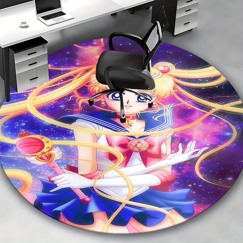 1pc Anime Sailor Moon Round Carpet Office Chair Mat, NonSlip Rug for Home Decor, Living Room, Bedroom, Game Room