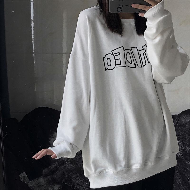 

Autumn New Loose Letter Printing Circular Neck Long Sleeve Sweatshirt Designed For Female Scholars Thin Coat Clothes Designed For Female High Quality M
