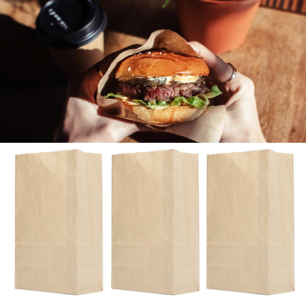 100 Pcs Kraft Paper Bag Food Grade Greaseproof Tear Resistant Disposable Brown Kraft Paper Grocery Bag