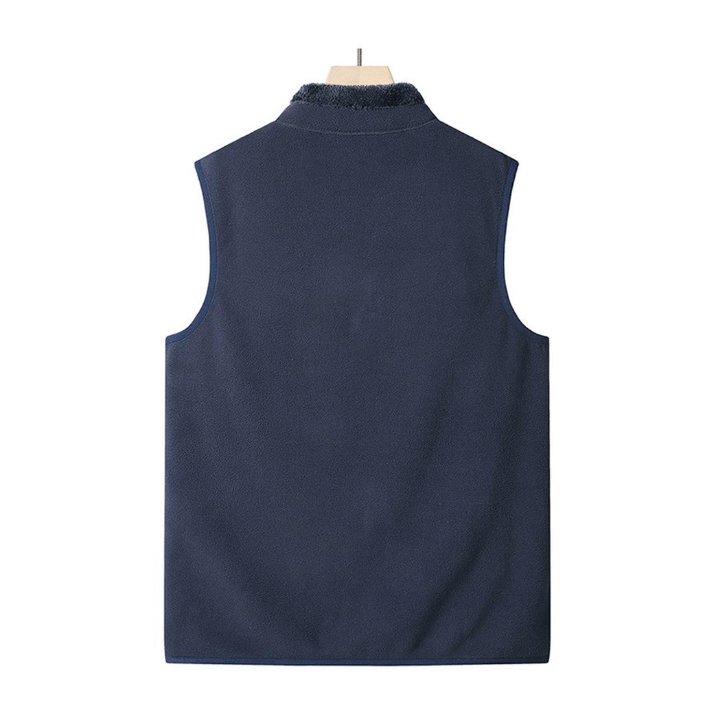 Men's Casual Fleece Solid Color Zipper Vest Men's Stand-up Collar Fleece Vest Jacket