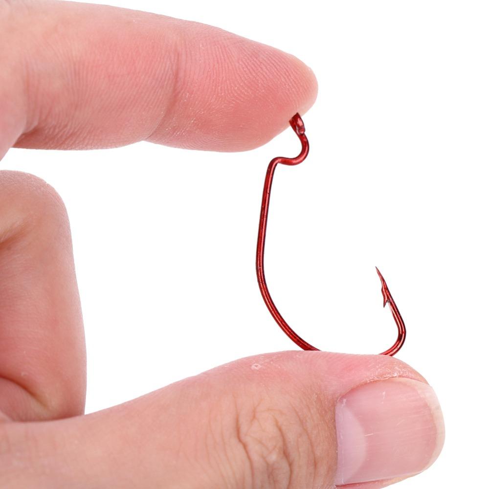 100PCS Red Worm Hooks High Carbon Steel Fishing Hooks Durable Bass Fishing Hooks  Bass Fishing