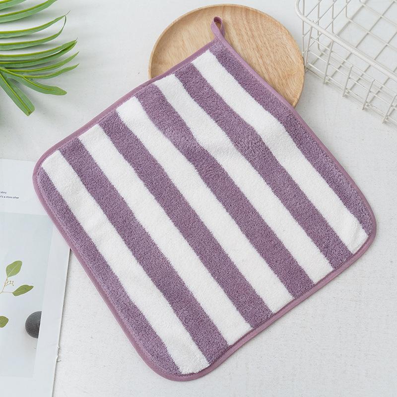 30 * 30cm Coral Fleece Towel with Striped Design Absorbent and Soft Skin Friendly Children's Face Towel Is Not Prone To Pilling