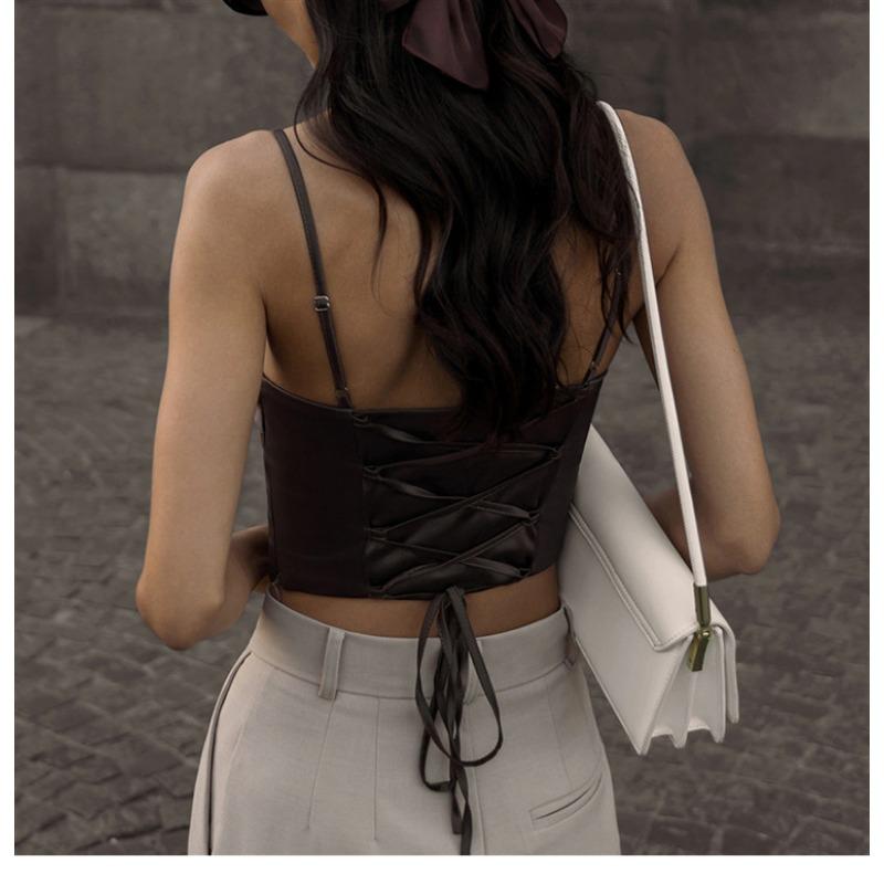 New Solid Color Wearable for All Seasons with Suspender Tops Chic Hot Girl Strappy Sleeveless Vest