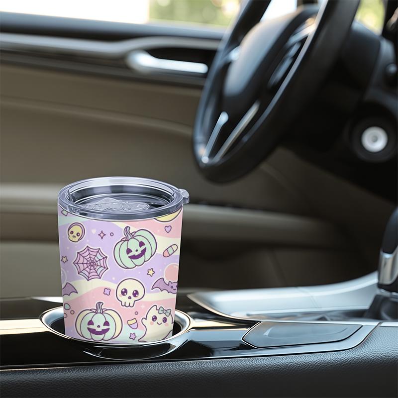 Car Tumbler 591ml Pumpkin Ghost Bat Skull Element Straw Cup Coffee Tumbler Portable Tumbler Metal Drink Mug Gift Cup