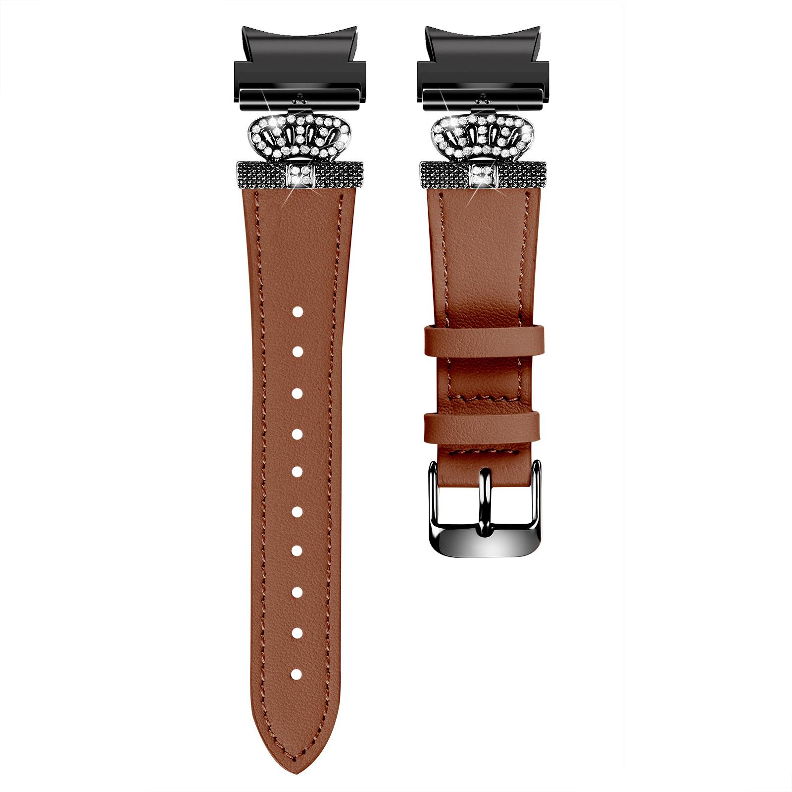 

For Samsung Galaxy Watch4 Active Classic/Watch 5 Pro Active Genuine Cow Leather Smart Watch Strap (Black Buckle) Brown