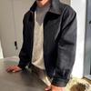 Elegant Solid Coat Men Spring Autumn Loose Lapel Zipper Short Jacket Vintage Streetwear Bomber Jacket