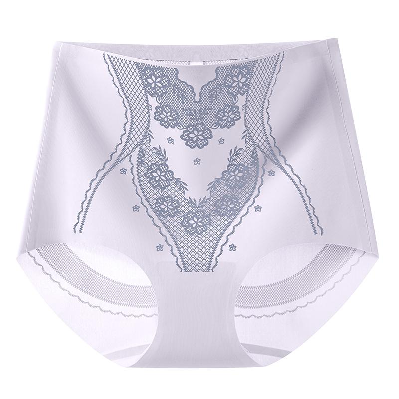 Damskie Letnie Majtki w Stylu Narodowym z Nadrukiem, z Wysokim Stanem, Lekko Modelujące Brzuch, 7A Antybakteryjne, z Lodowego Jedwabiu, Szybkoschnące, Podnoszące Biodra