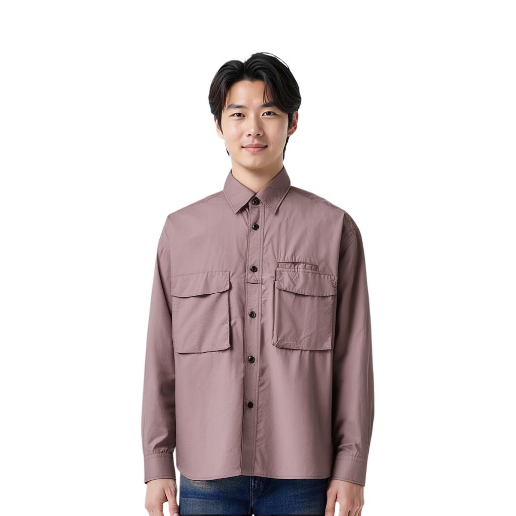 UNIQLO SS24 U Series Solid Color Workwear Pointed Collar Long Sleeve Shirt Men shirts Brown 467841-36