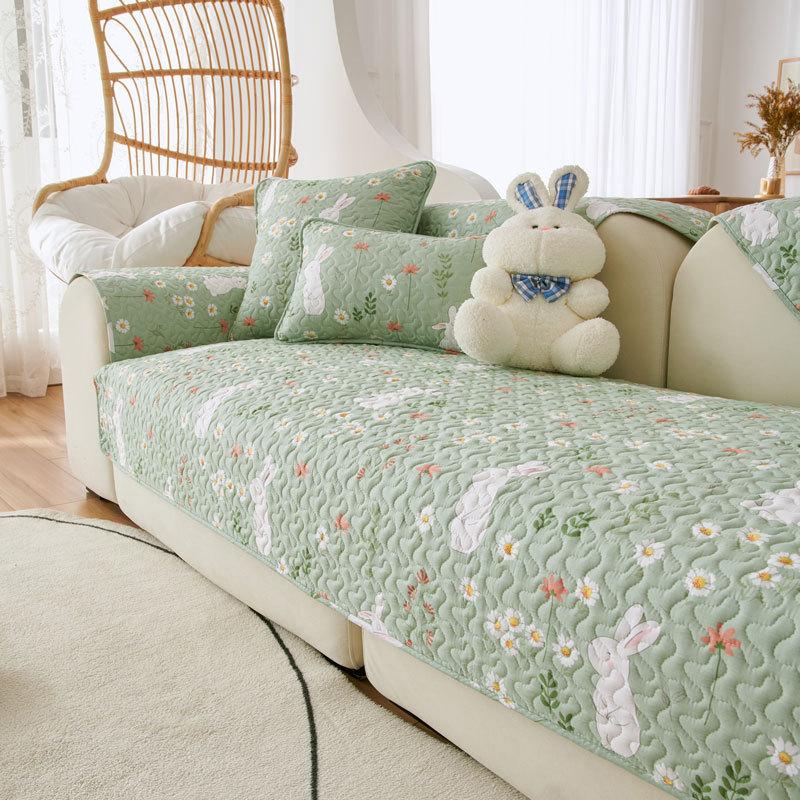 Pure Cotton Sofa Cushion Universal In All Seasons, Cotton Fabric Non-Slip Seat Cushion Cover Cloth, Simple Modern Sofa Cover Towel Seat Cushion