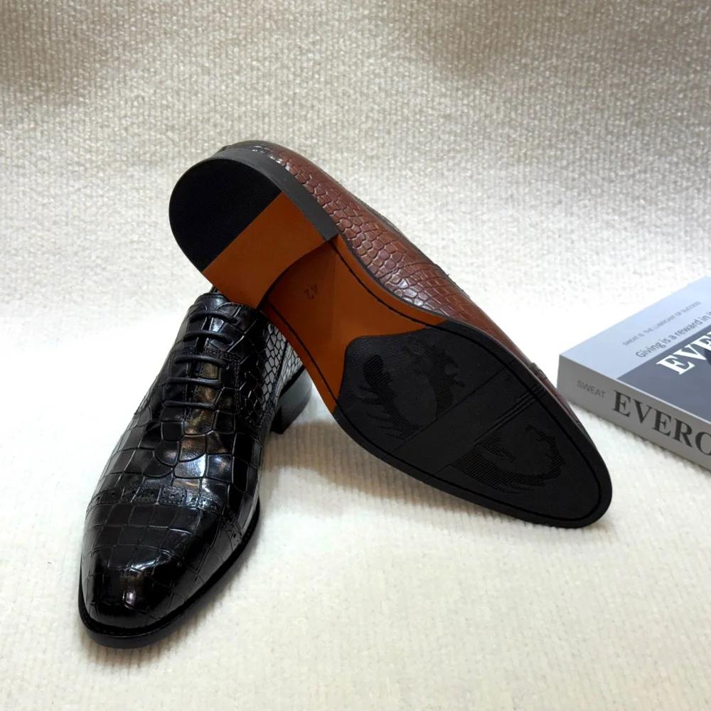 Fashion Luxury Handmade Men's Genuine Leather Dress Shoes Classic Cap Toe Oxfords Lace-Up Formal Business Wedding Office Footwear