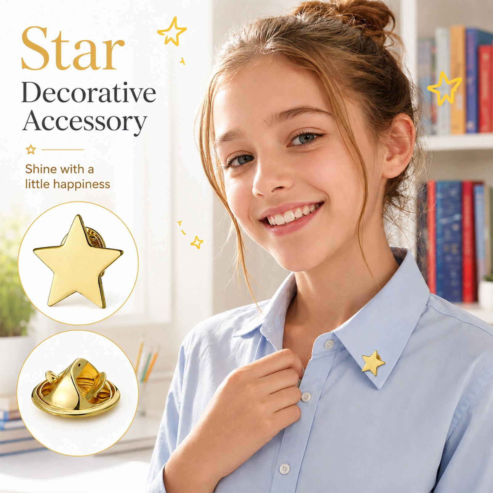 Star Shaped Metal Alloy Lapel Pin Brooch Badge for Clothing Backpack Accessory Durable and Lightweight Personalized Decoration for Children and Adults One Size