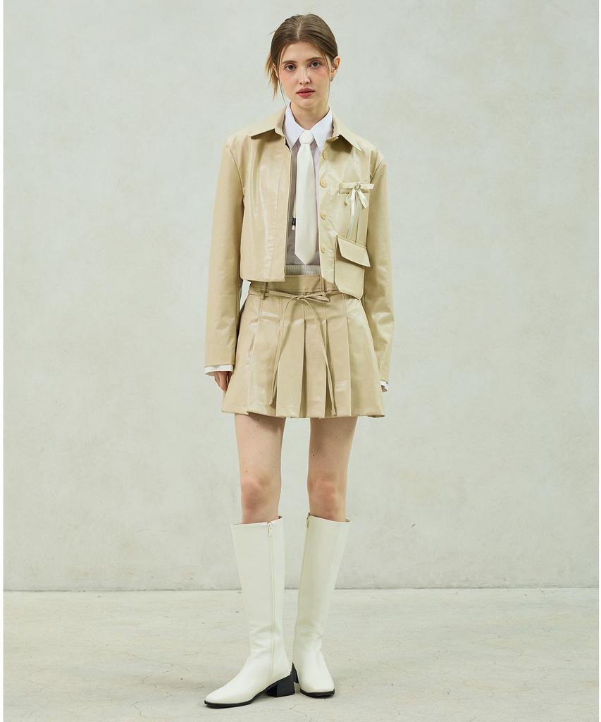 Arikim Molly Leather Crop Jacket/Beige