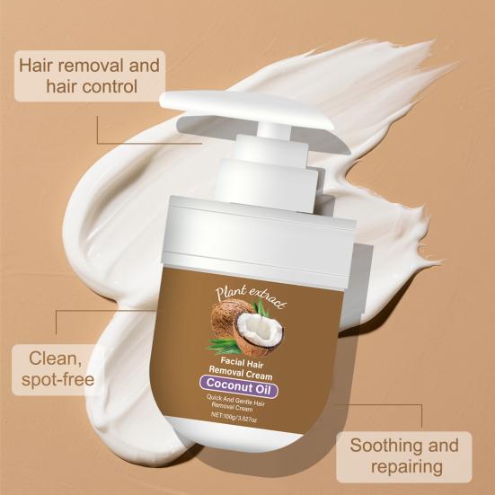 Yousheng 1/2 Stück 100ML Kokosöl Gesichtshaarentfernung Creme Pflanzenextrakt Schmerzfrei Feuchtigkeitsspendend Ganzkörper Arm Bein Achseln Haarentferner Depilatory